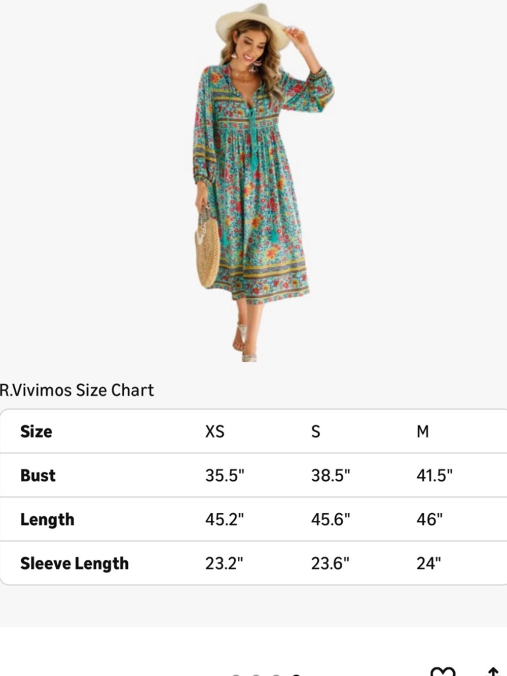 R Vivimos Boho Floral Midi Dress Womens M Teal Tassel Tie V Neck NWT Peasant A4 - Picture 7 of 15